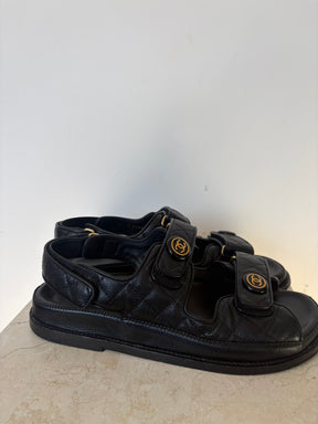Chanel Black Caviar Leather Dad Sandals, 40 C