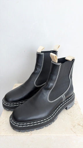 Proenza Schouler Black Chelsea Ankle Boots With White Stitch Detail, 38