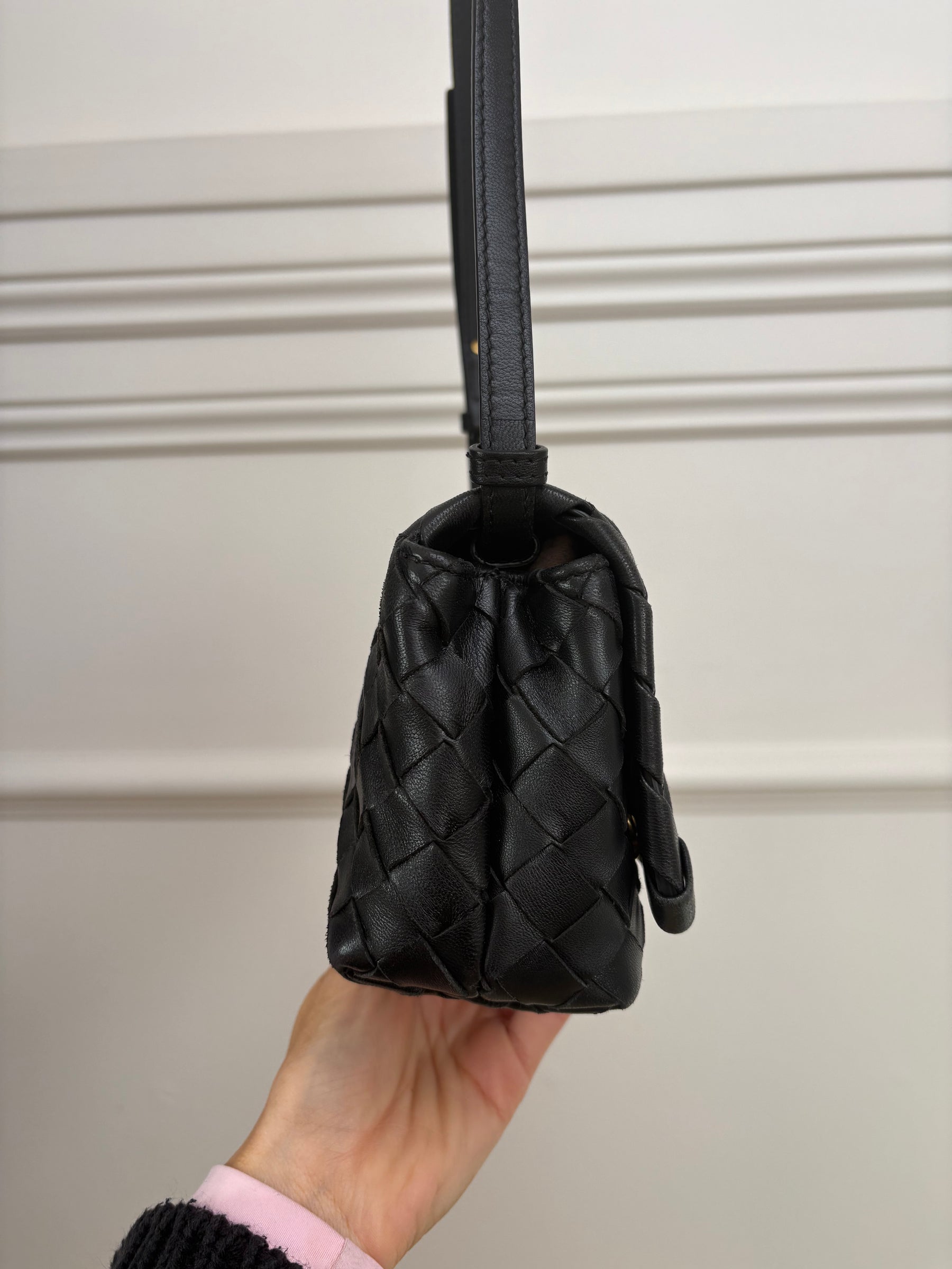 Bottega Veneta Black Intrecciato Mini Flap Bag