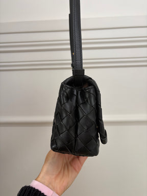Bottega Veneta Black Intrecciato Mini Flap Bag