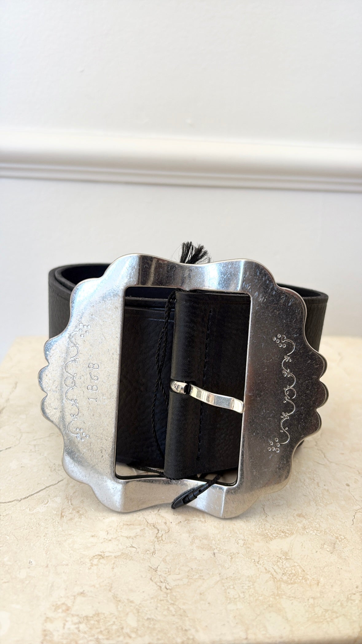 Isabel Marant Wide Leather Belt Black And Silver, 70 cm