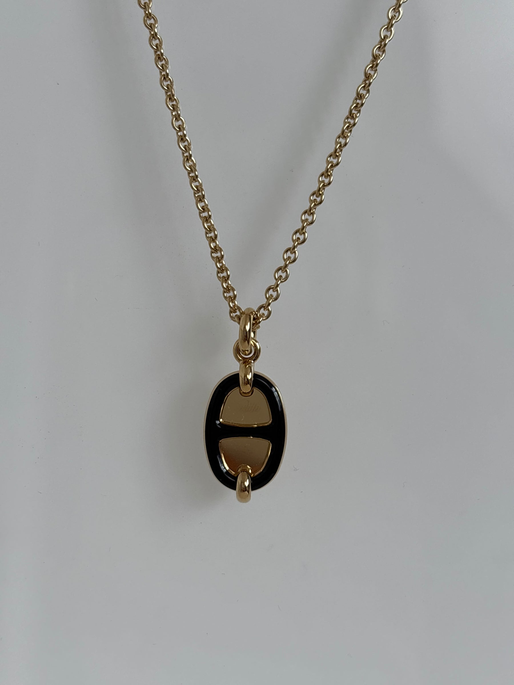 Hermès Gold Tone and Black Enamel Chain D'ancre Pendant Necklace