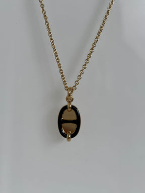 Hermès Gold Tone and Black Enamel Chain D'ancre Pendant Necklace