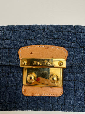 Miu Miu Croc-Embossed Denim Clutch