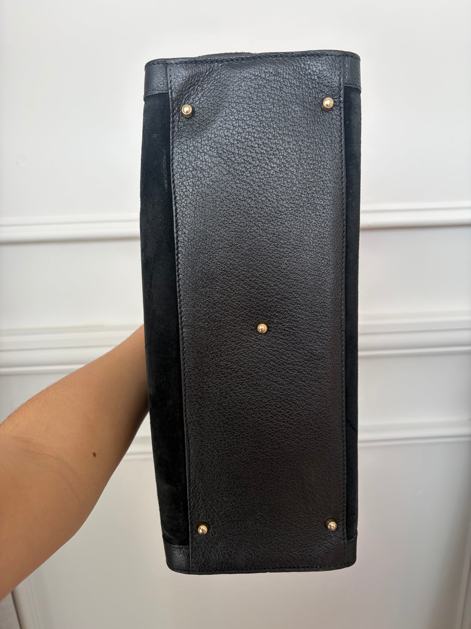 Gucci Black Suede and Leather Bamboo Diana Tote