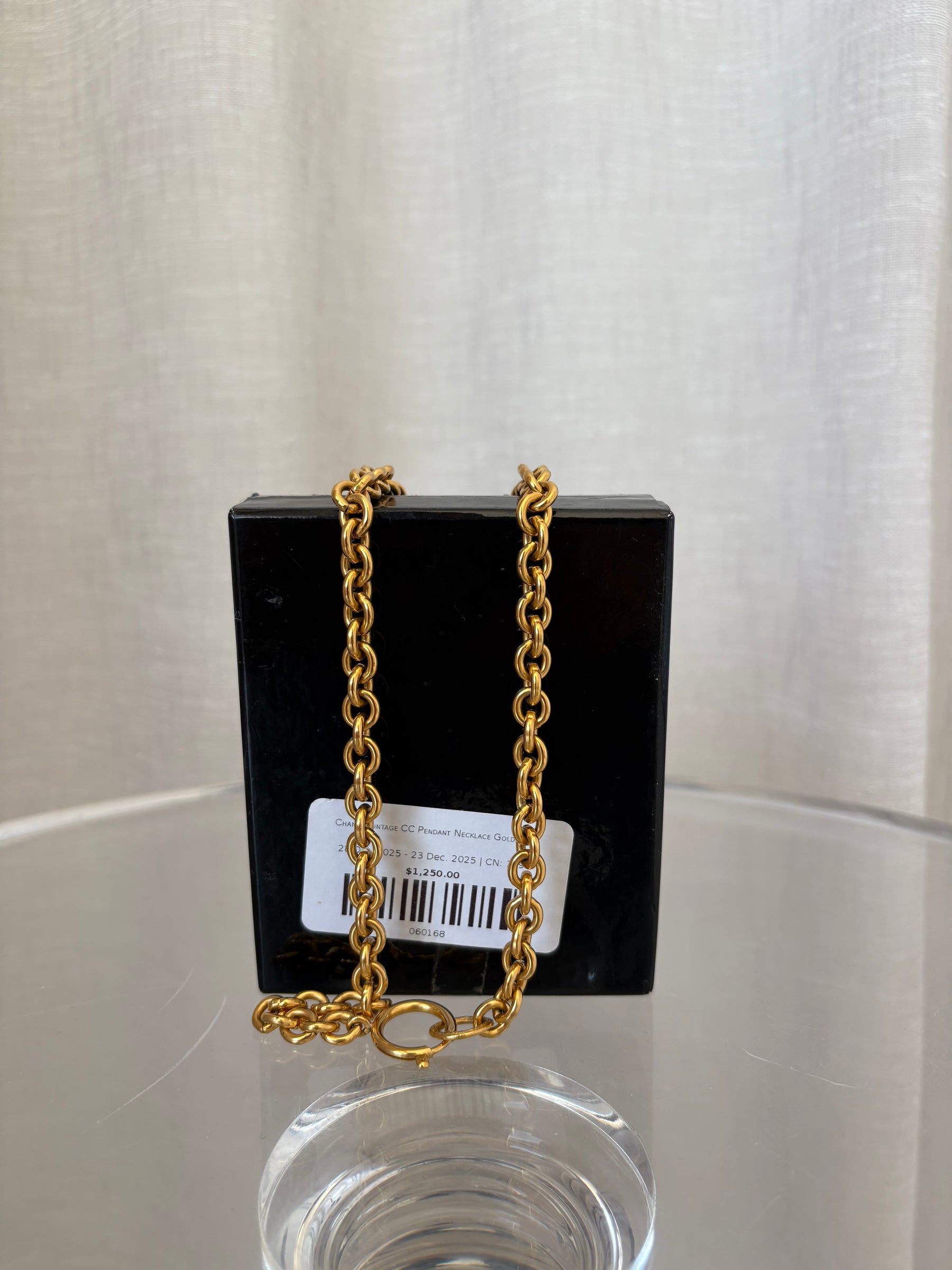 Chanel Vintage CC Pendant Necklace Gold Tone