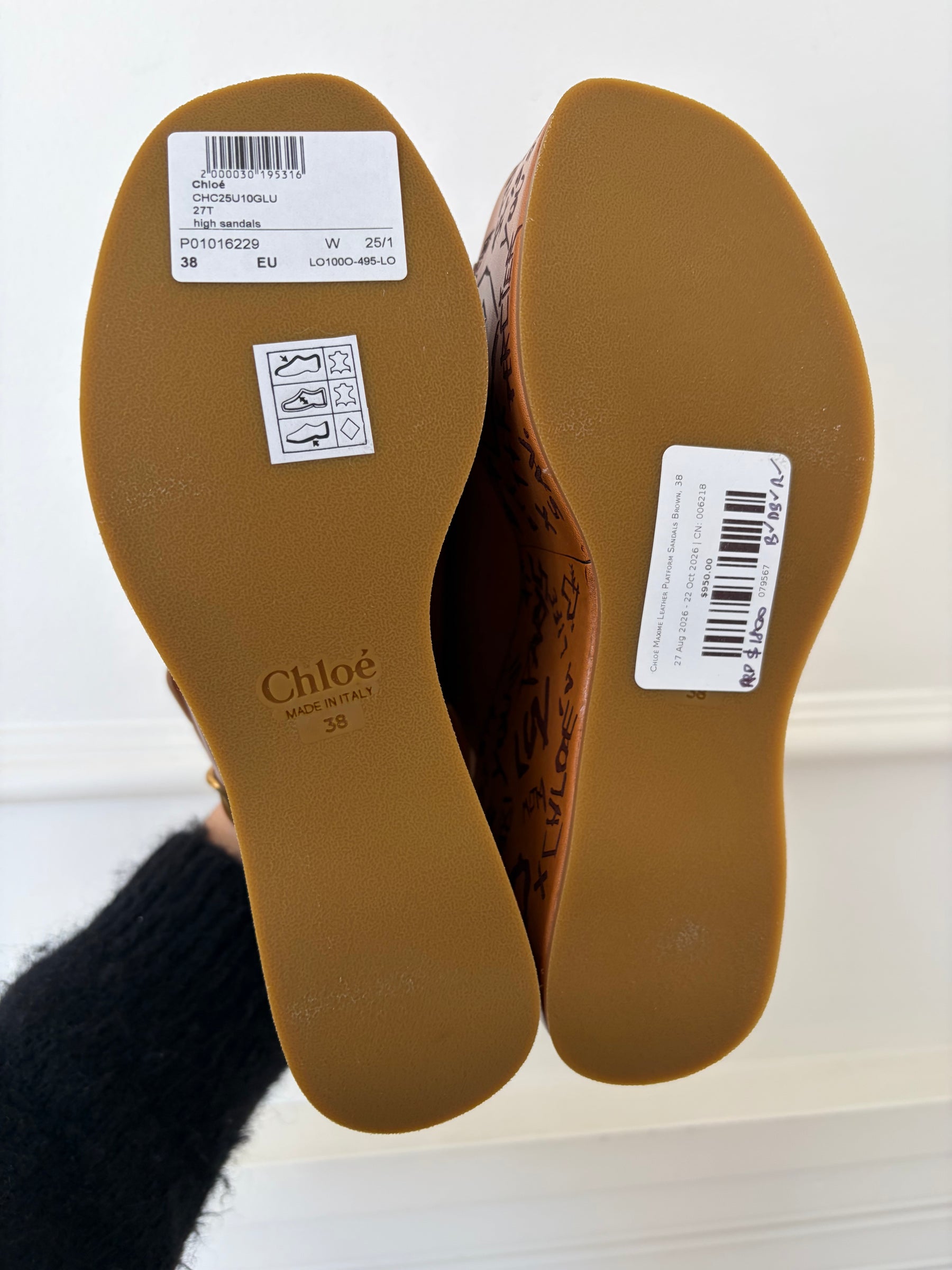 Chloé Maxime Leather Platform Sandals Brown, 38