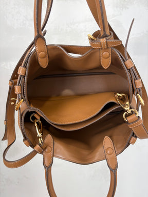 Prada Buckle Small Leather Handbag With Strap Caramel