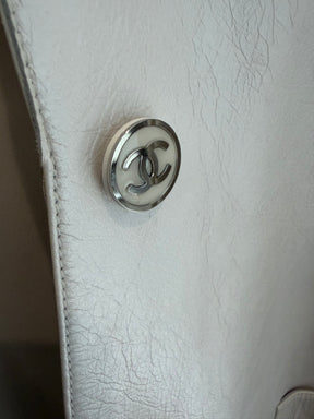 Chanel Pearly White Leather Trench Coat with Tie, 38 FR