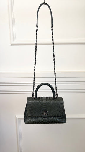 Chanel Emerald Green Python Leather Mini Coco Top Handle Bag