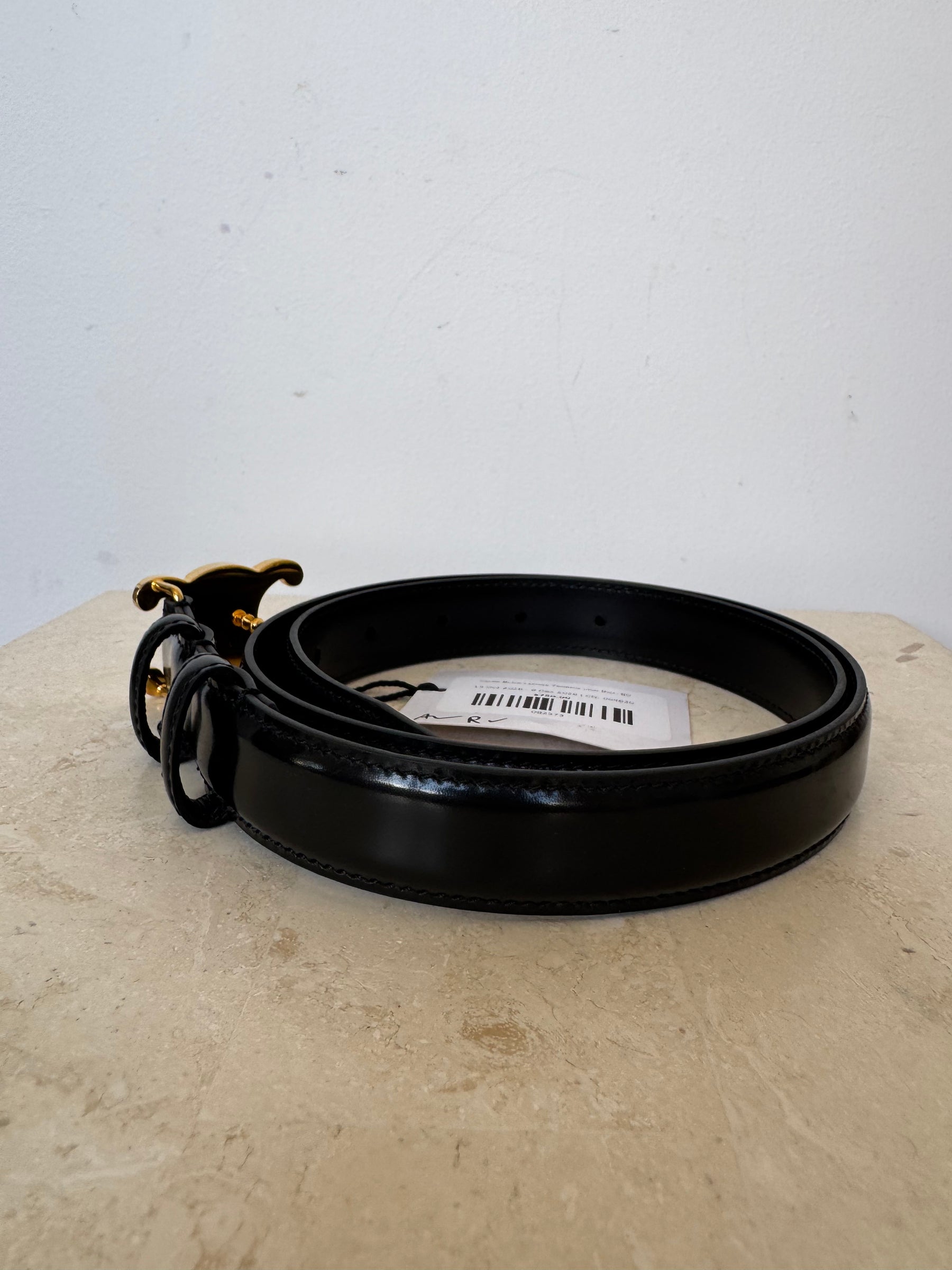 Celine Black Leather Triomphe logo Belt, 80