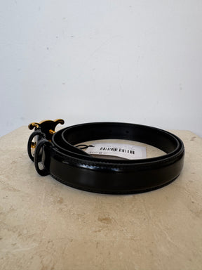 Celine Black Leather Triomphe logo Belt, 80
