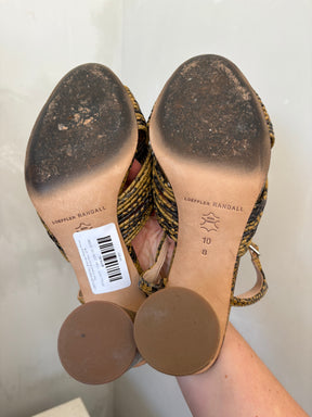 LOEFFLER RANDALL Black and Mustard Python Print Strappy Block Heels, 10 B