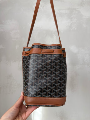 Goyard Tan Leather and Black Goyardine Canvas Petit Flot Bucket Bag