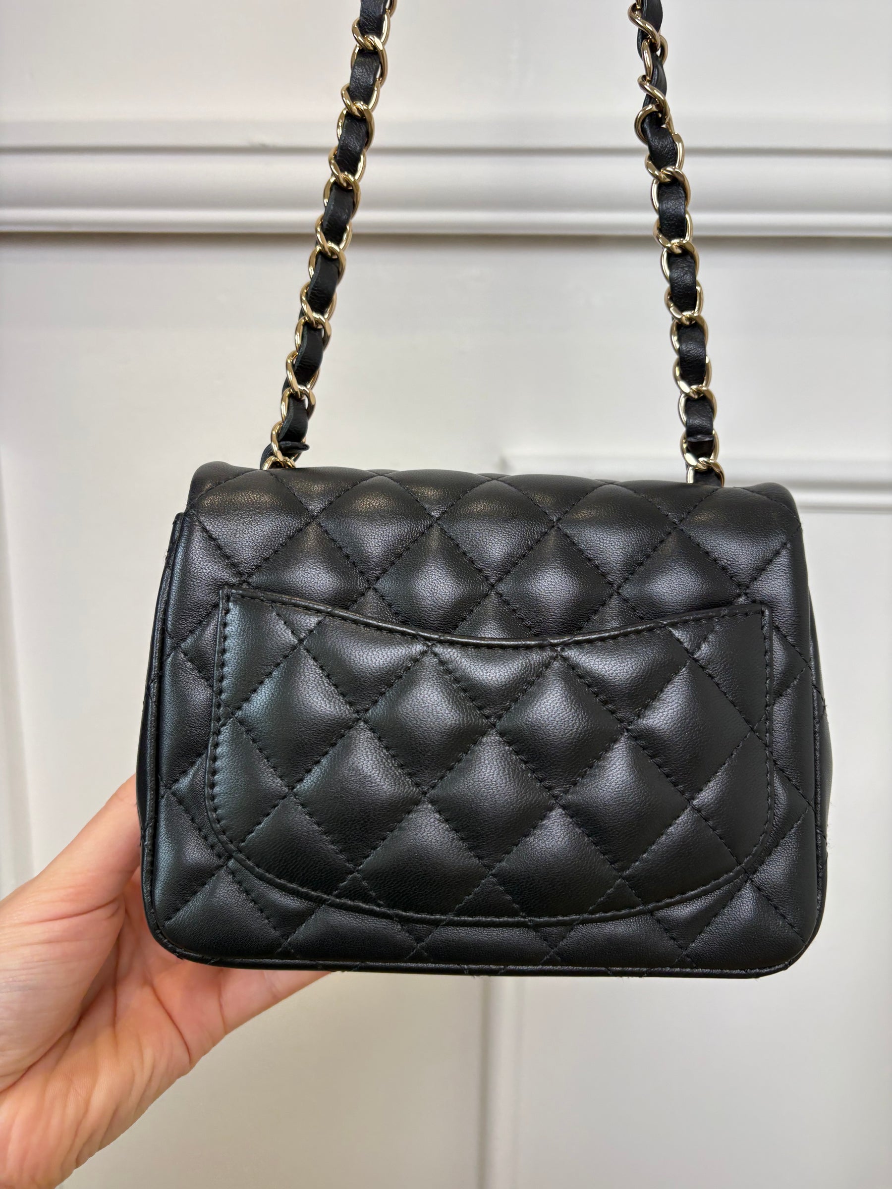 Chanel Mini Square Flap Bag Lambskin Black LGHW