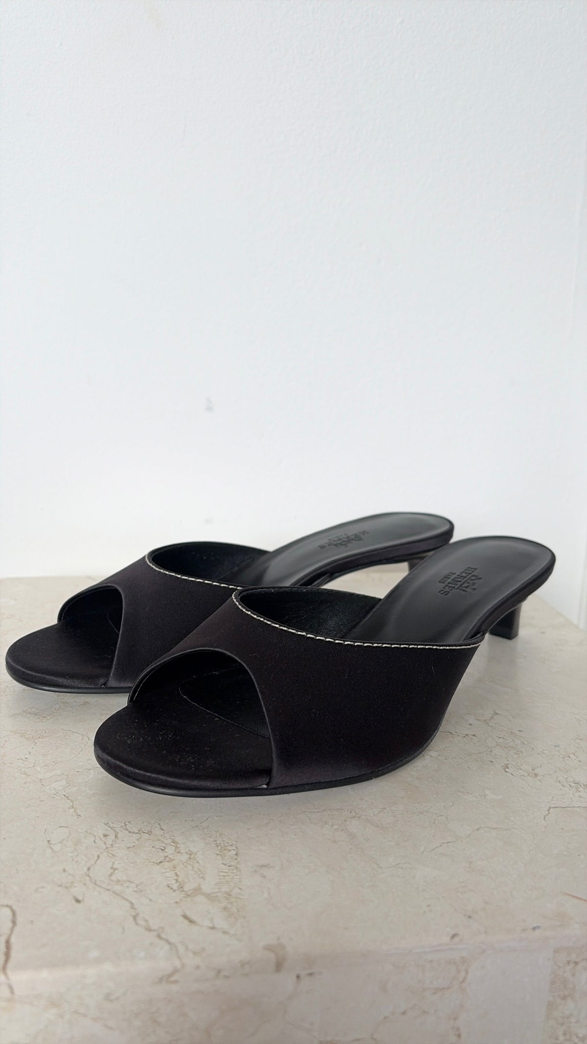 Hermès Black Satin Marilyn Heeled Sandal, 37