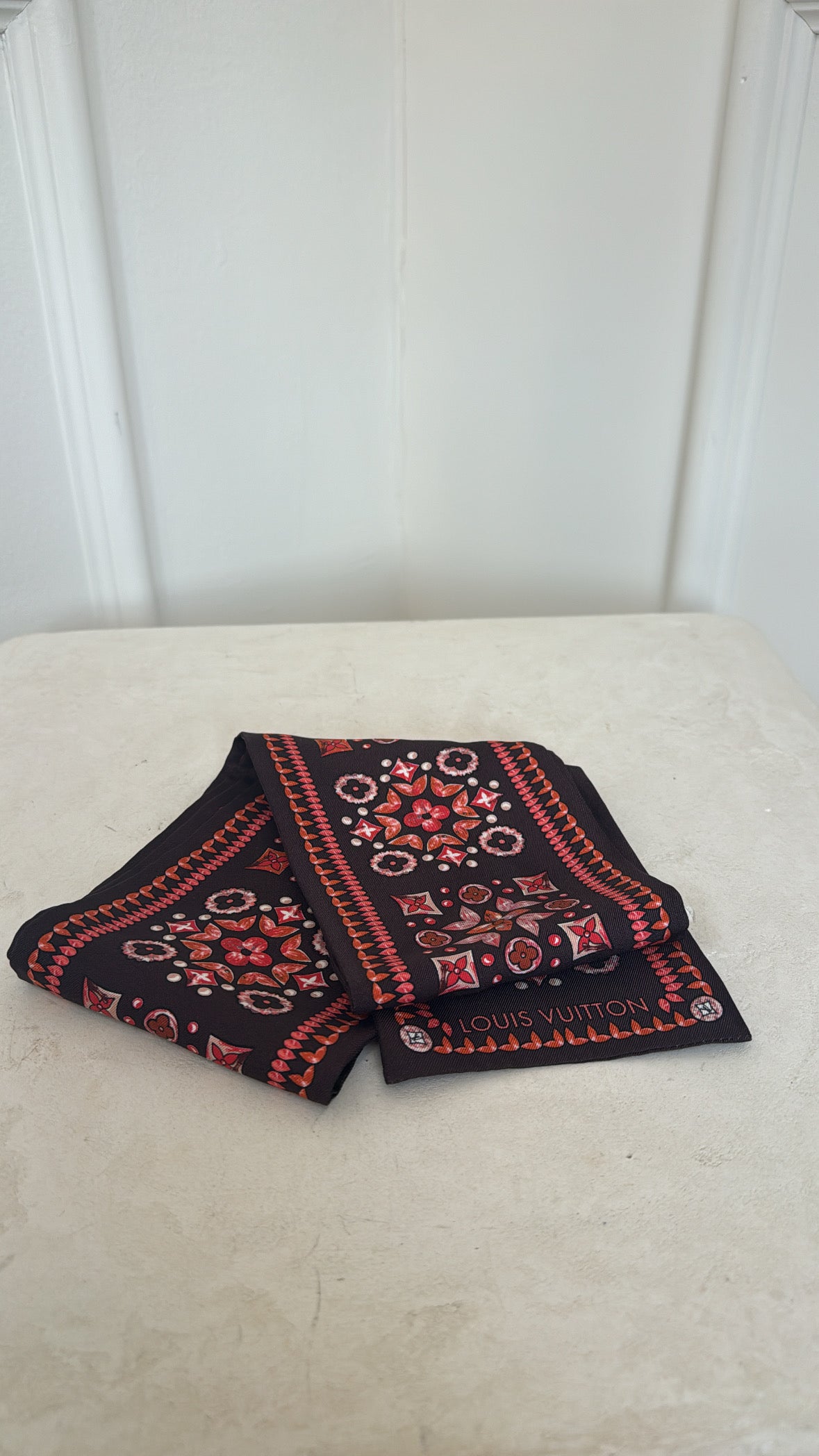 Louis Vuitton Brown and Pink Floral Monogram Silk Scarf