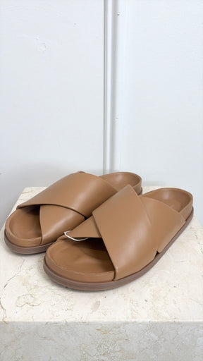 Mansur Gavriel Tan Leather Cross Over Slides, 38