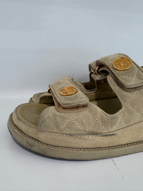 Chanel Suede Dad Sandal In Tan, 37C