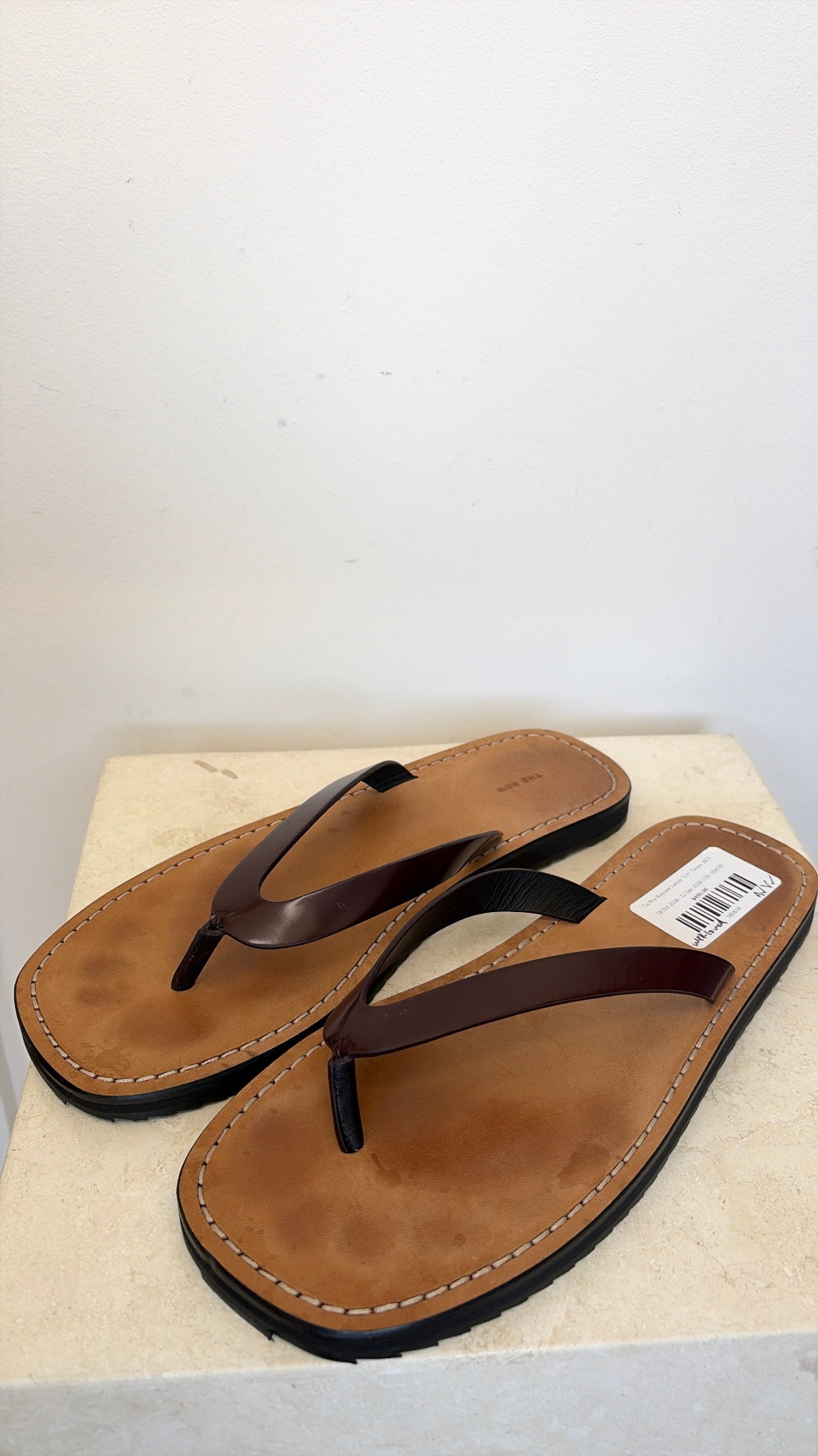 The Row Burgundy Leather "City" Thongs, 39.5