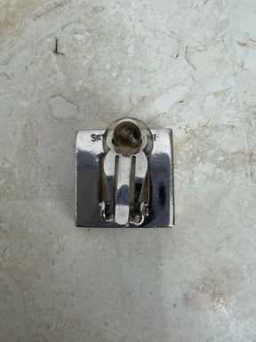 Saint Laurent Silver Crystal Square Clip on Earrings