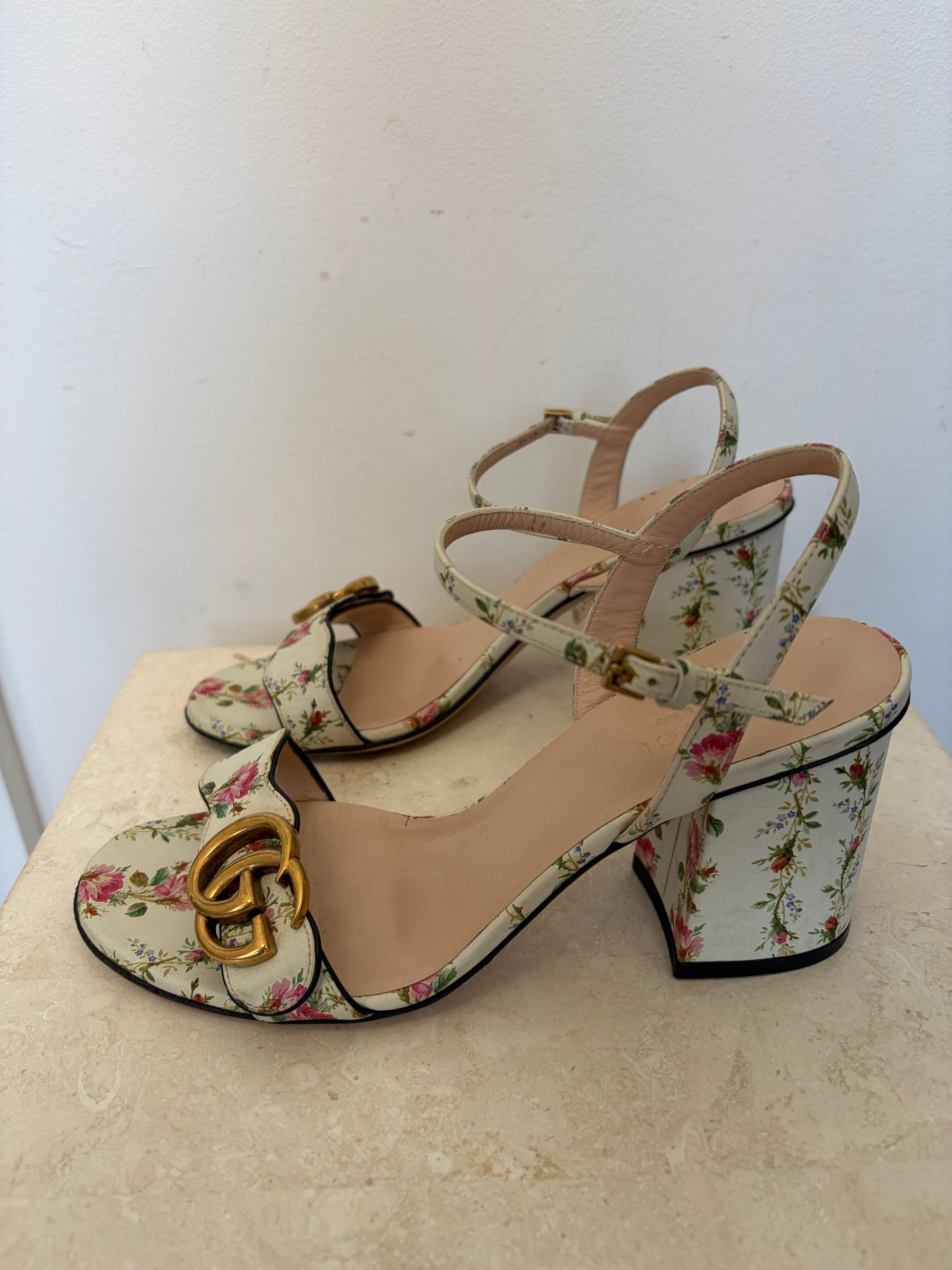 Gucci Rose Floral Marmont Heels, 36