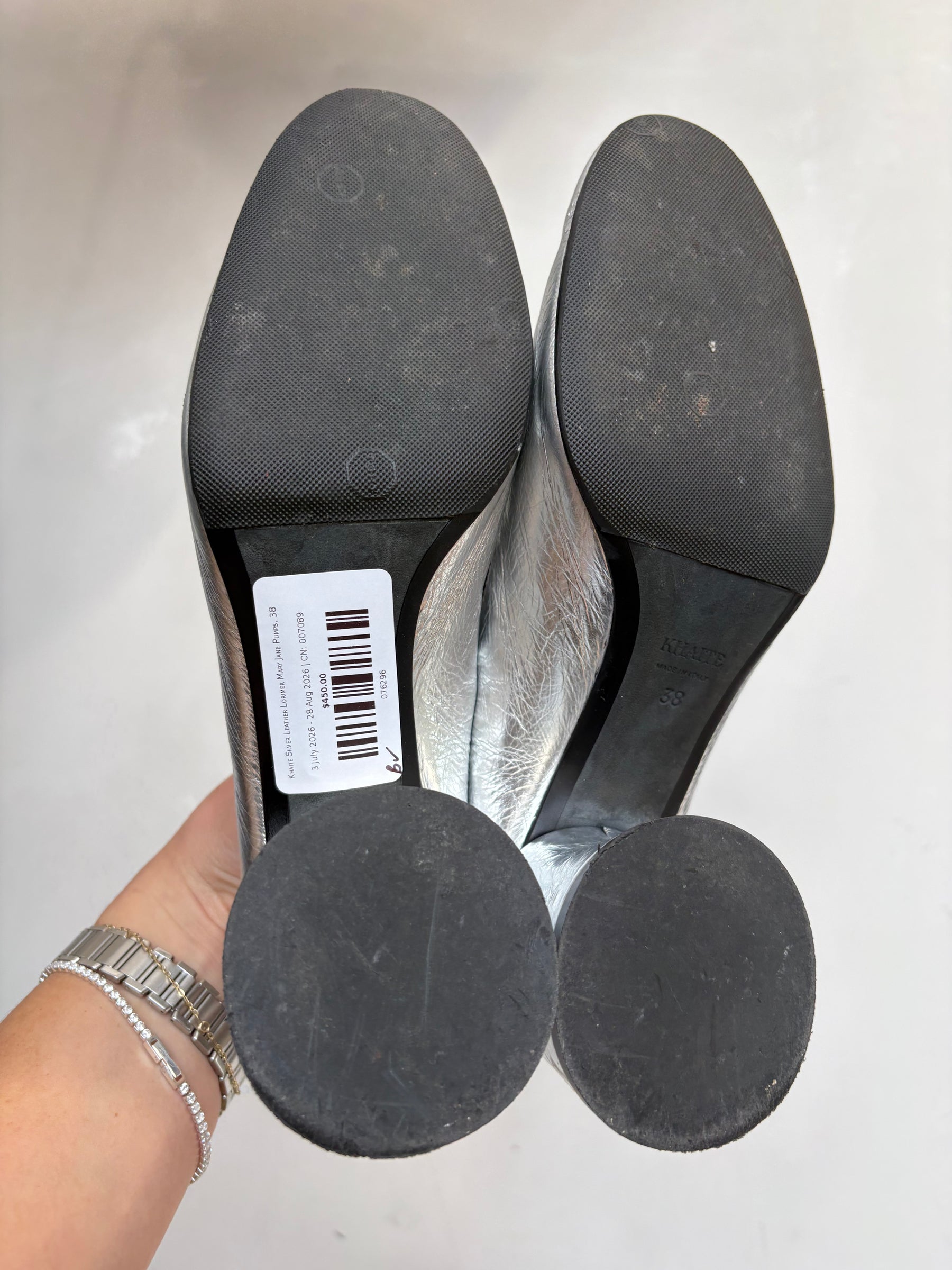 Khaite Silver Leather Lorimer Mary Jane Pumps, 38