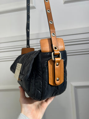 Sonia Rykiel Black Padded Tan Studded Strap Crossbody Bag