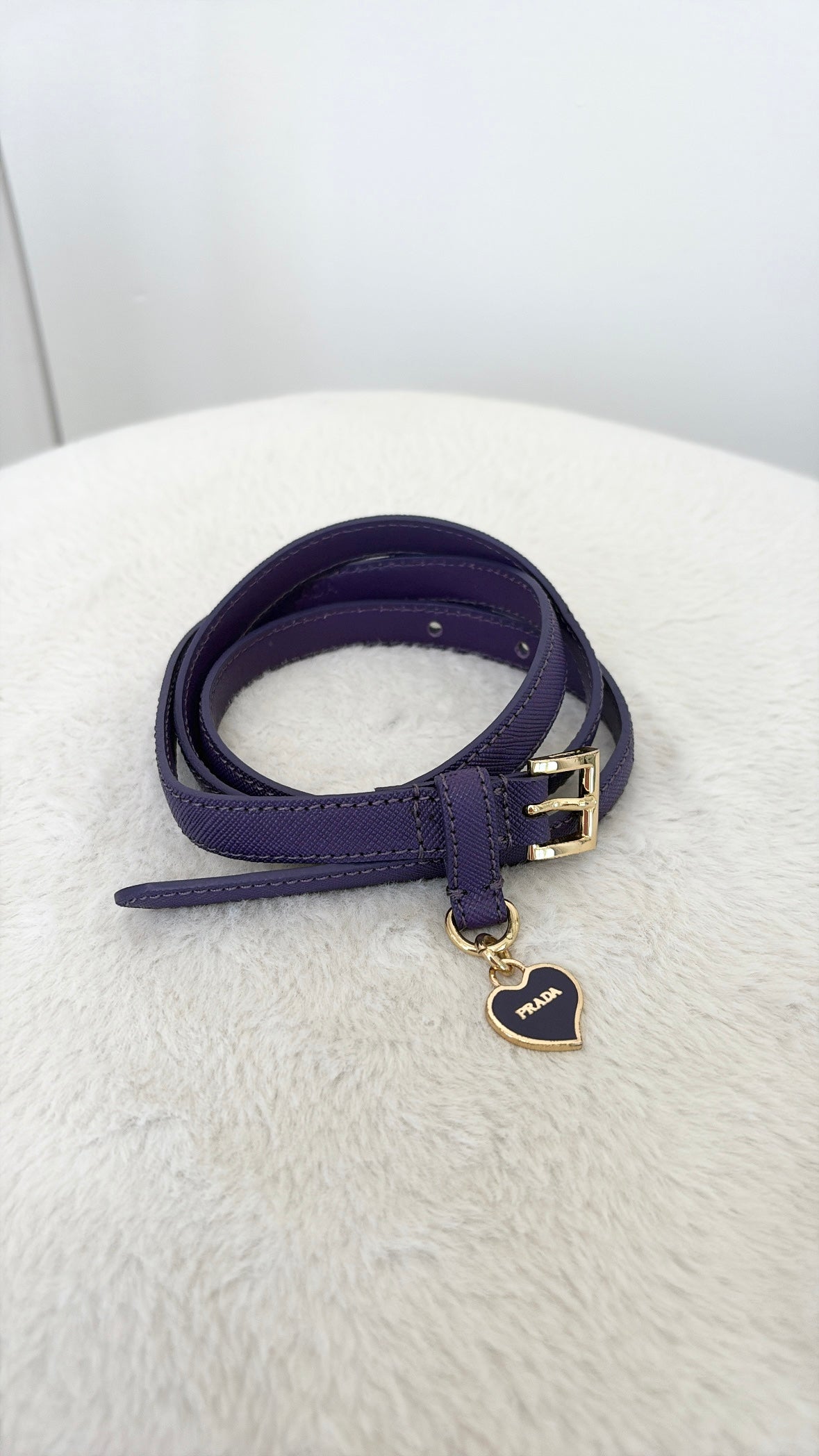 Prada Purple Saffiano Leather Heart Charm Belt, 85