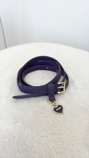 Prada Purple Saffiano Leather Heart Charm Belt, 85