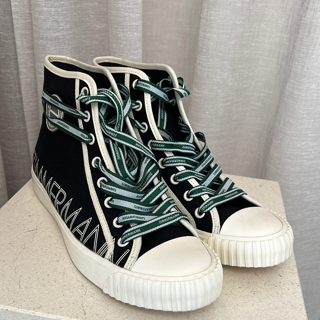 Zimmermann Black High Top Sneaker with Interchangeable Green and White Laces, 41
