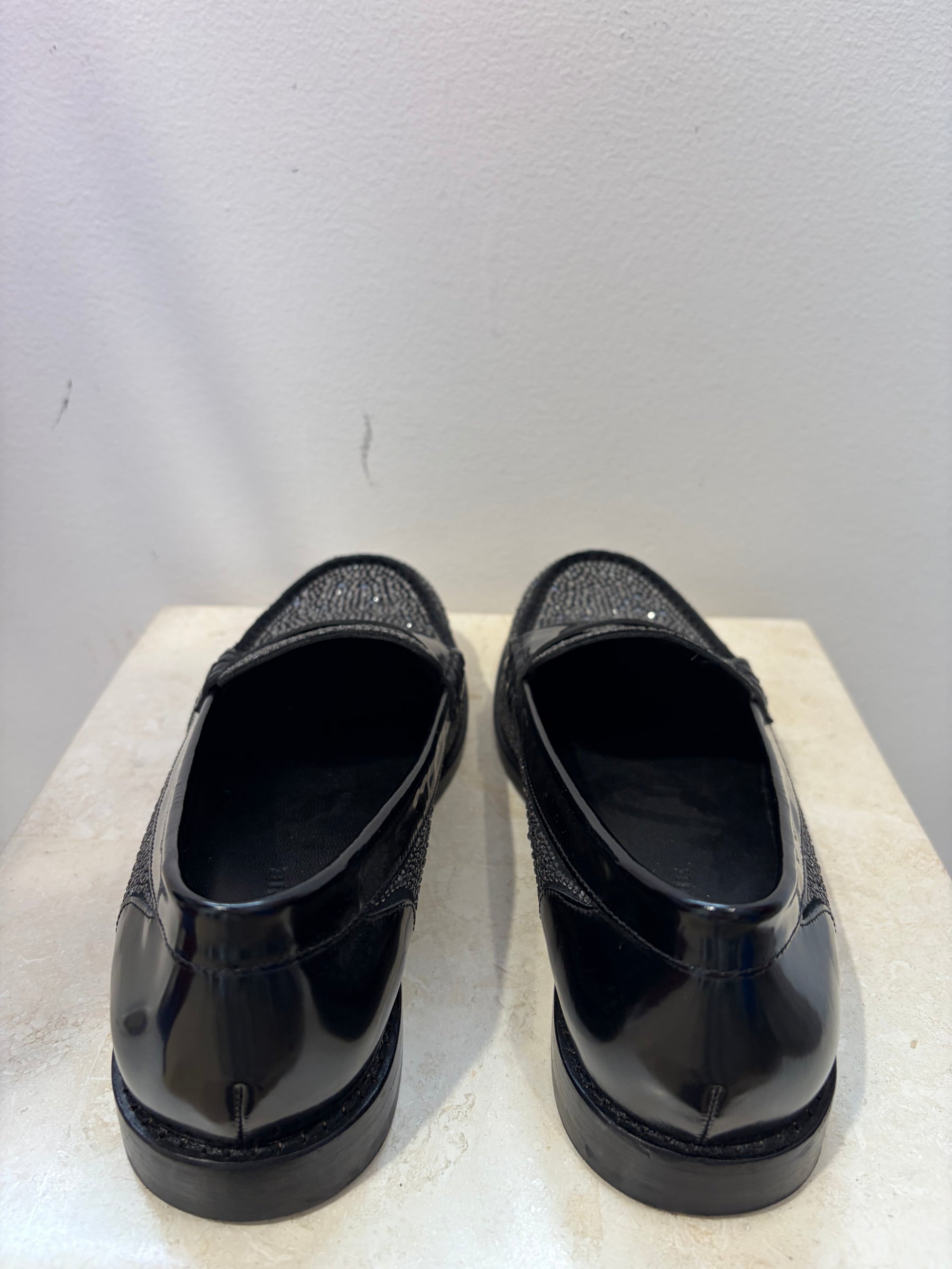 Clergerie Black Loafers With Crystals, 39 EU