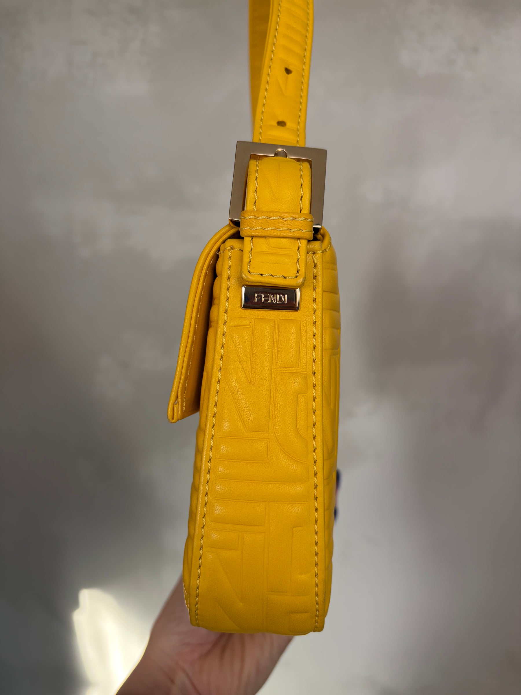 Fendi Yellow Leather Embossed Monogram Baguette