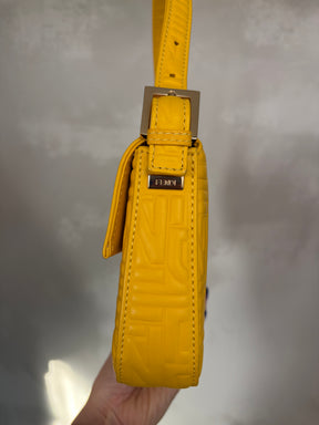 Fendi Yellow Leather Embossed Monogram Baguette