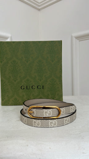 Gucci Beige Monogram Thin Belt, 75
