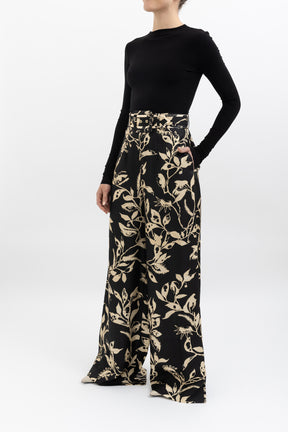 Floral Print Silk Pants With Belt