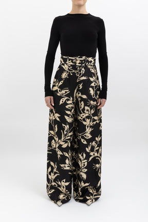 Floral Print Silk Pants With Belt