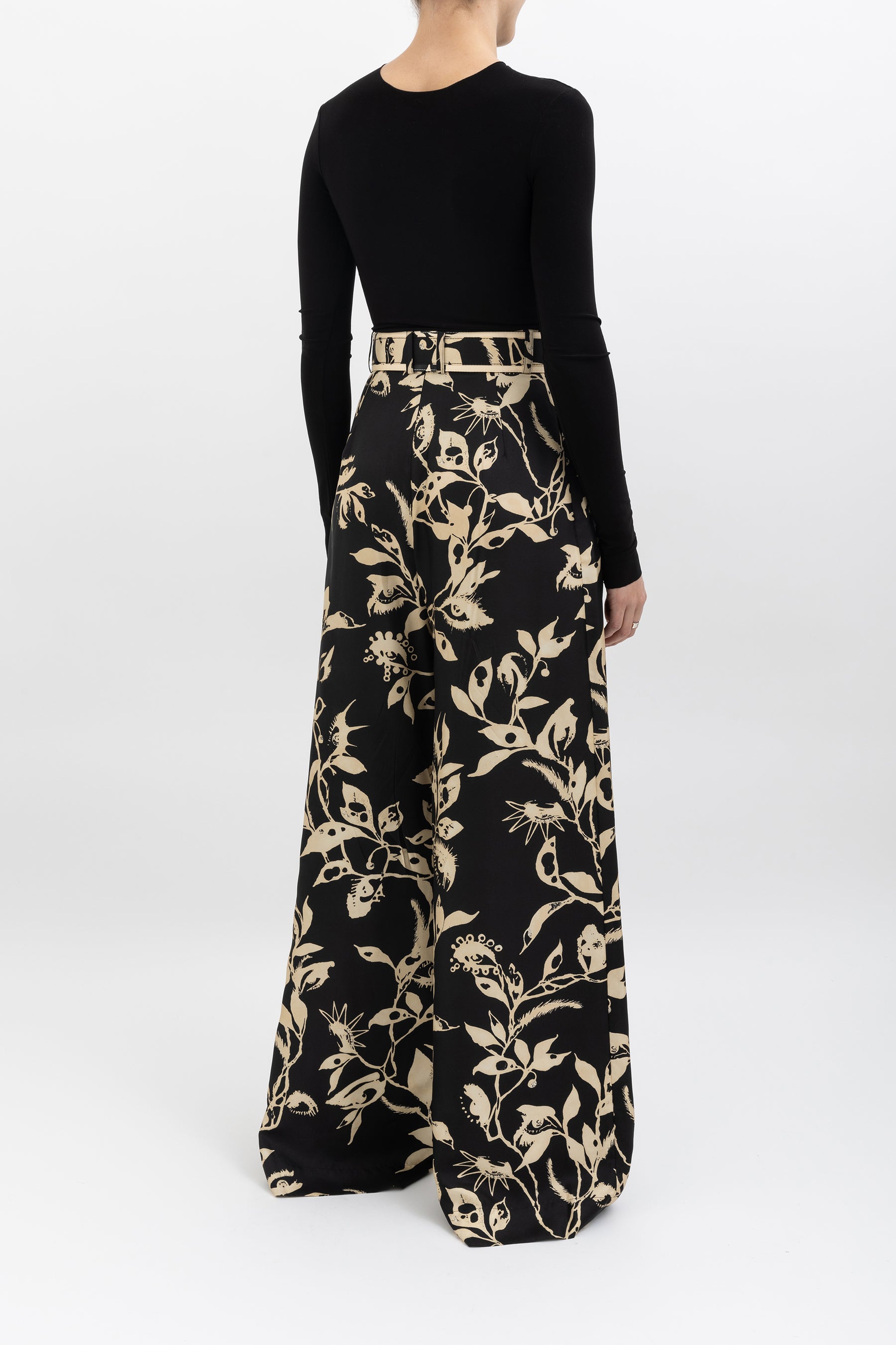 Floral Print Silk Pants With Belt