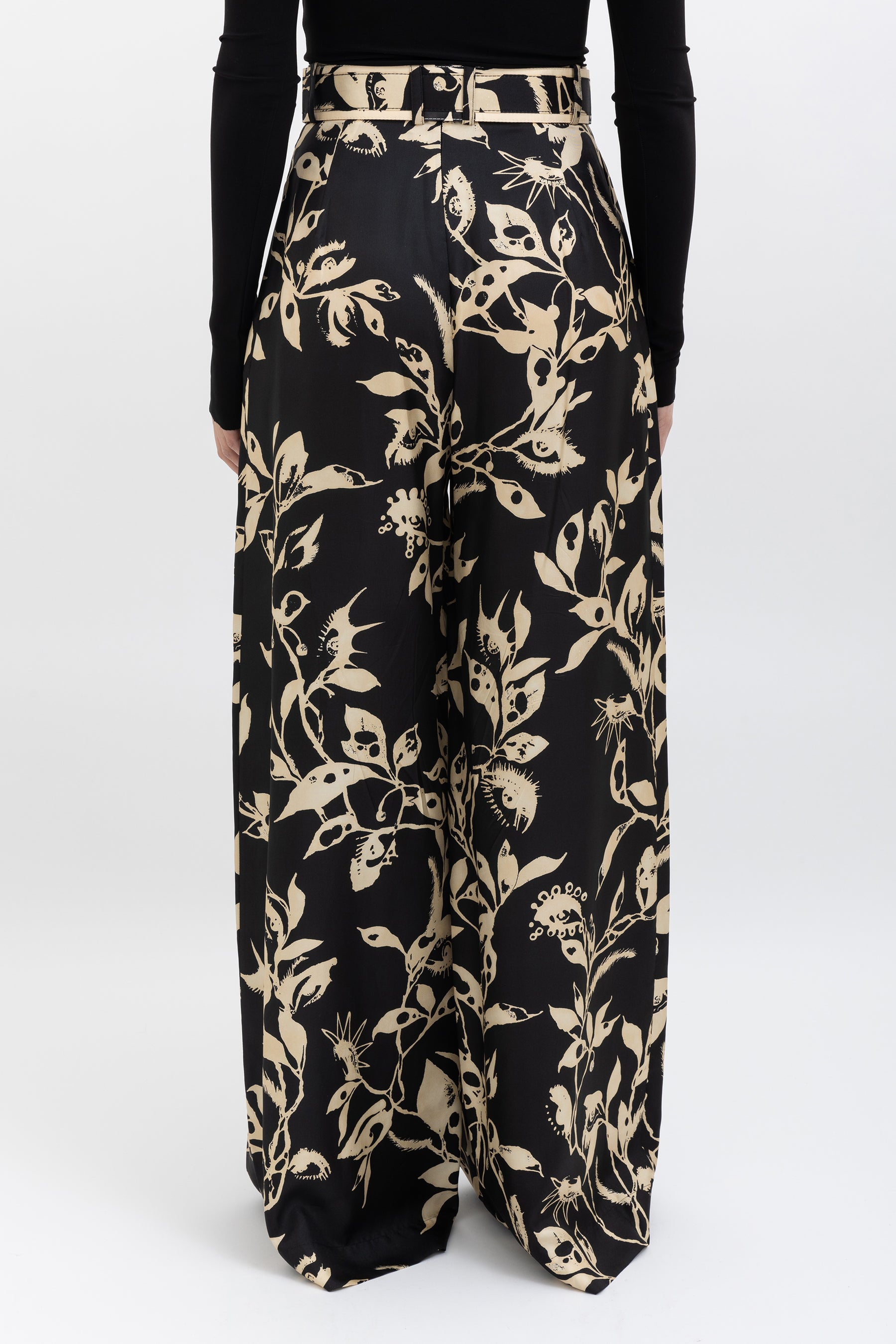 Floral Print Silk Pants With Belt