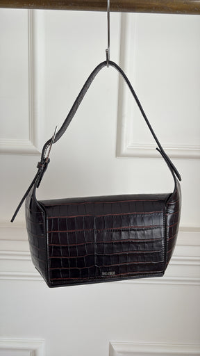 THE ATTICO Dark Brown Croc Embossed 7/7 Shoulder Bag