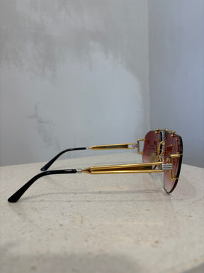 CELINE Pink Lensed Gold Silver Framed Sunglasses
