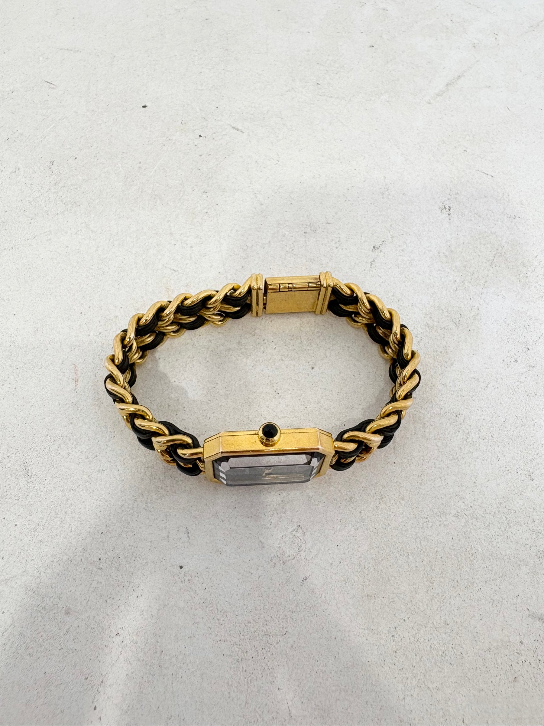 Chanel Gold Tone and Black Leather Premiere Watch, L