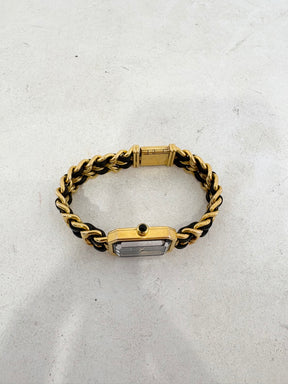 Chanel Gold Tone and Black Leather Premiere Watch, L