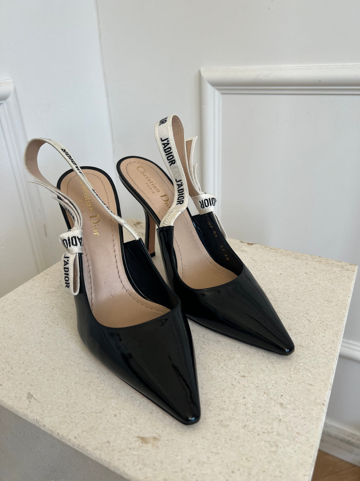 Dior Black Patent J'adior Slingback Pumps, 38D