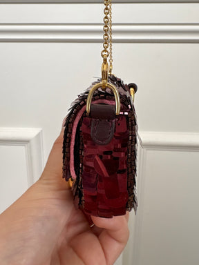 Fendi Burgundy Sequinned Micro Baguette Bag