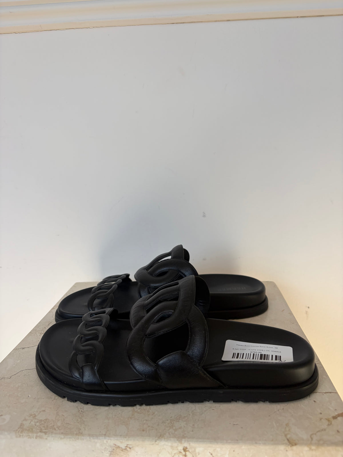 Hermès Black Leather Extra Slides, 38