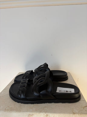 Hermès Black Leather Extra Slides, 38