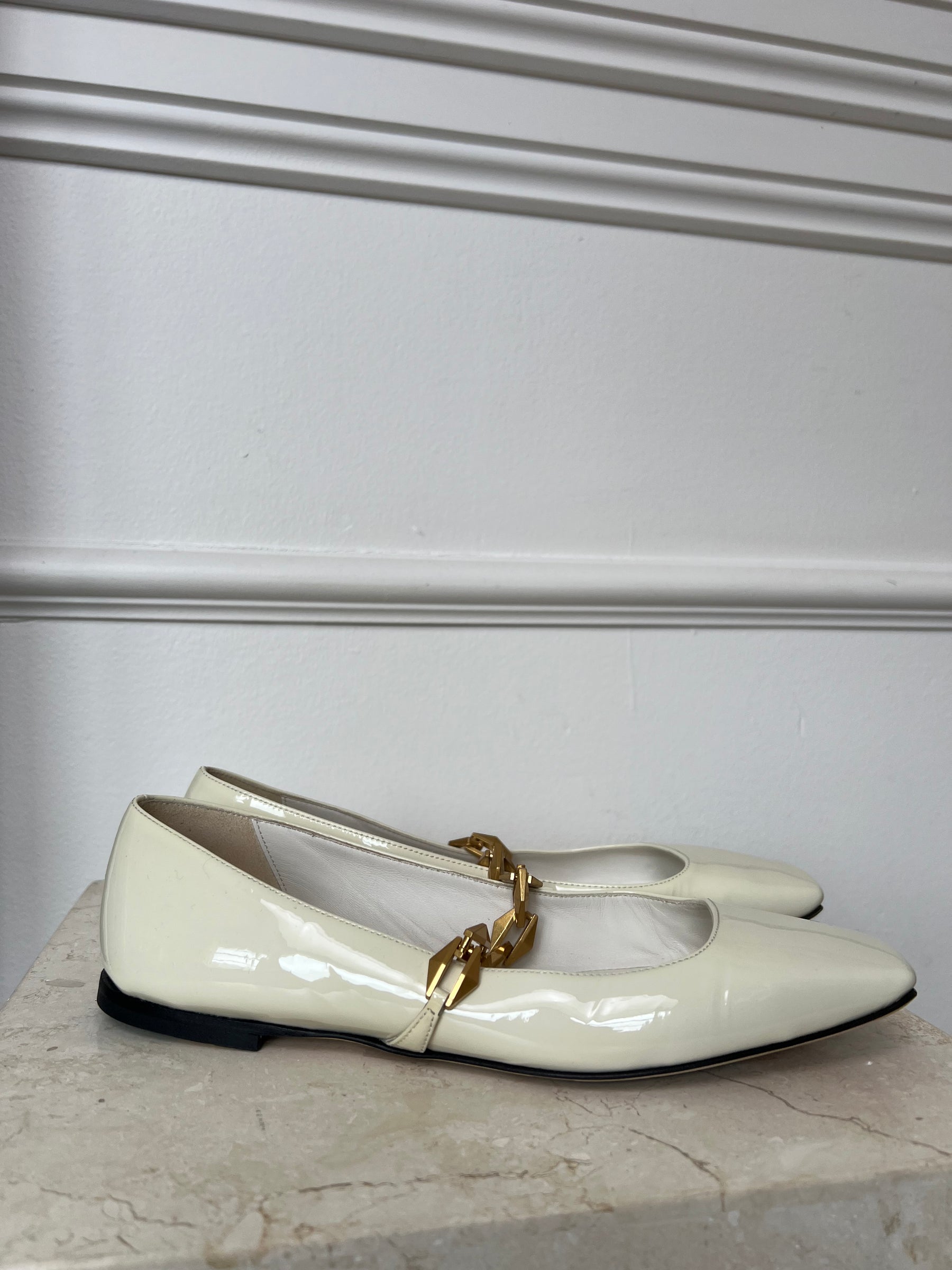 Jimmy Choo Diamond Tilda Soft Patent Flats In Latte, 37.5