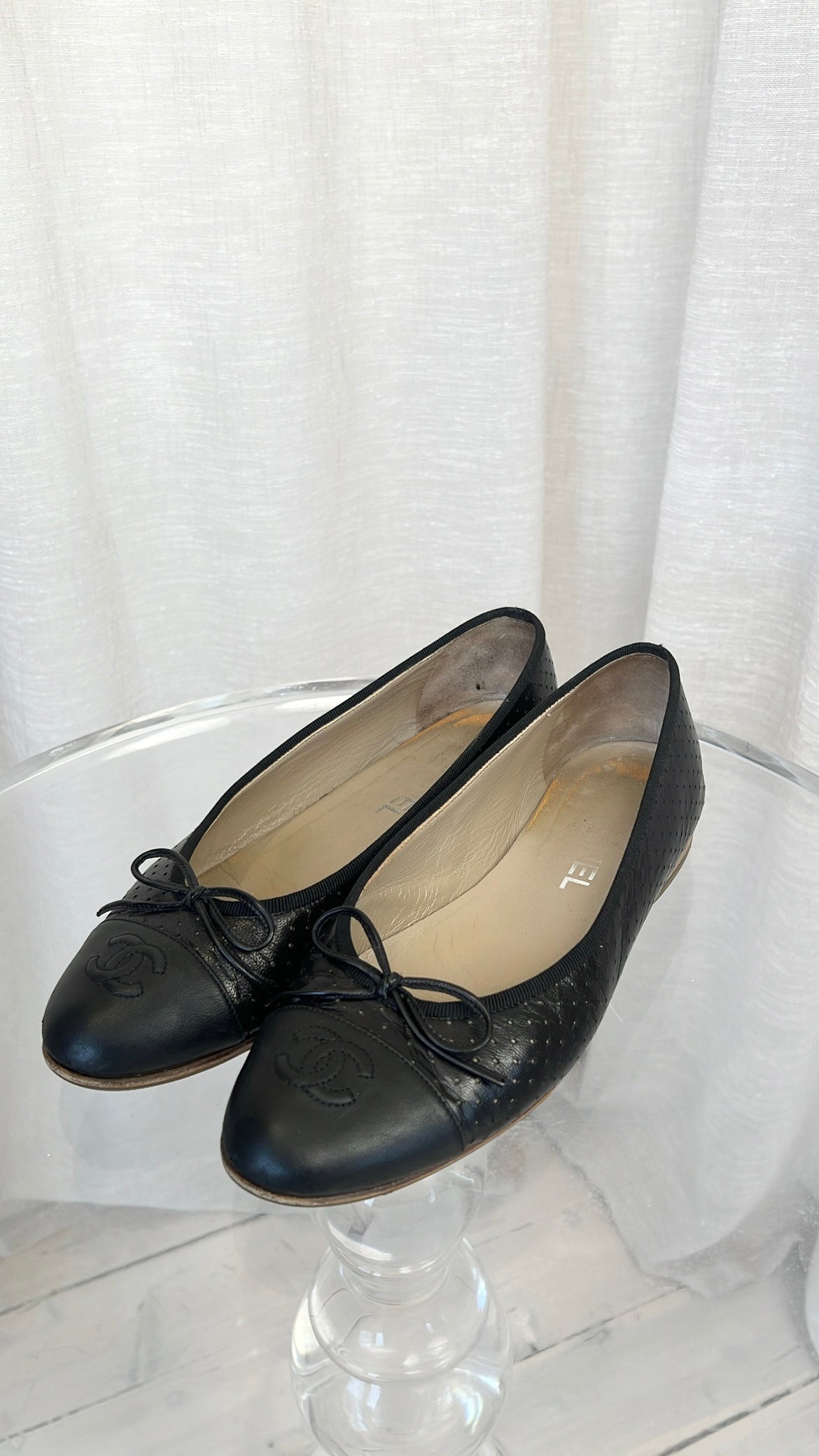 Chanel Black Perforated Ballet Flats, 39