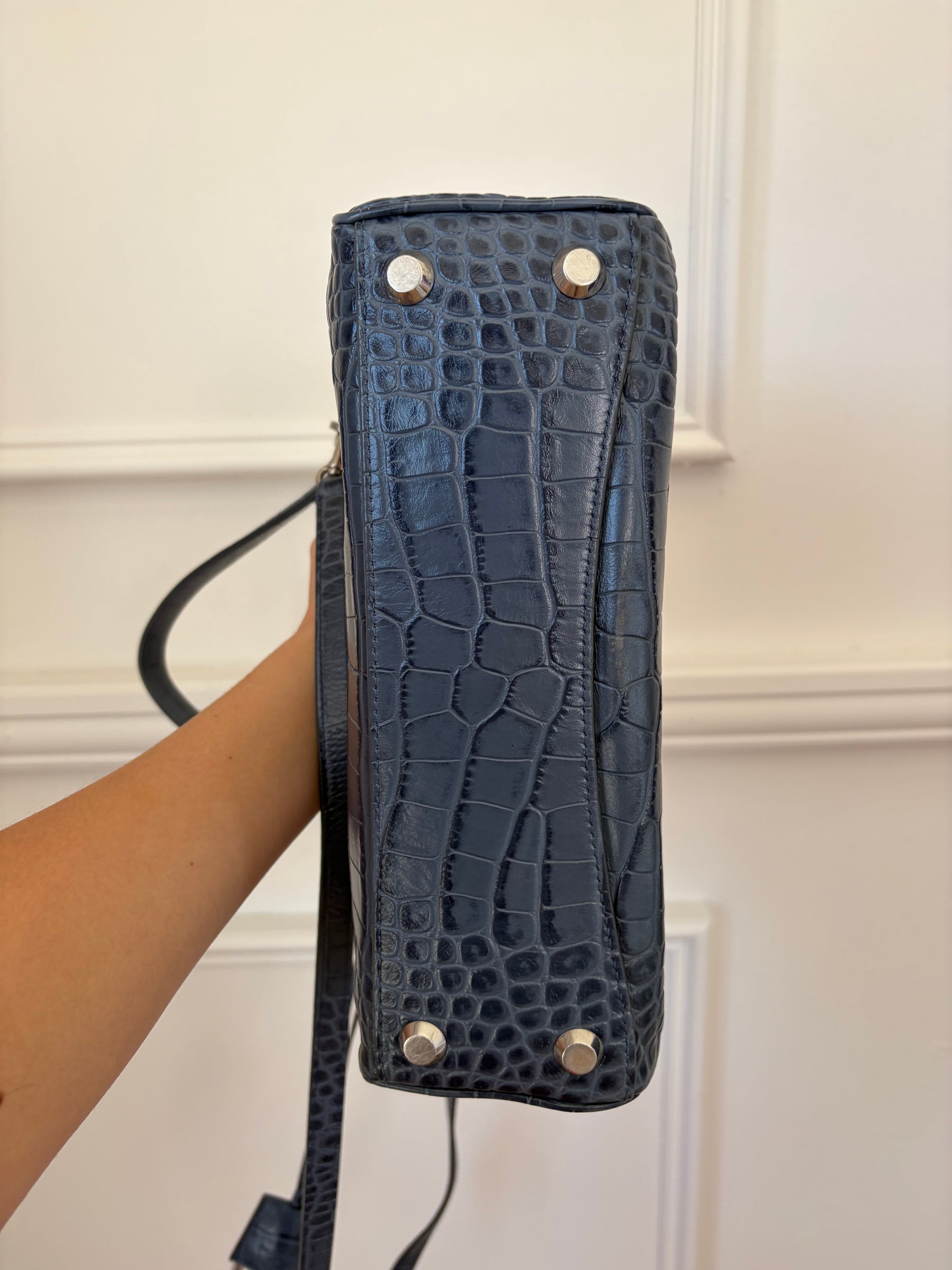 Balenciaga Denim Blue Croc Embossed Small Rodeo Bag